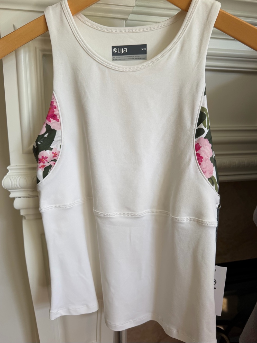 Lija White Tank with Pink Floral Side Panels (XS)